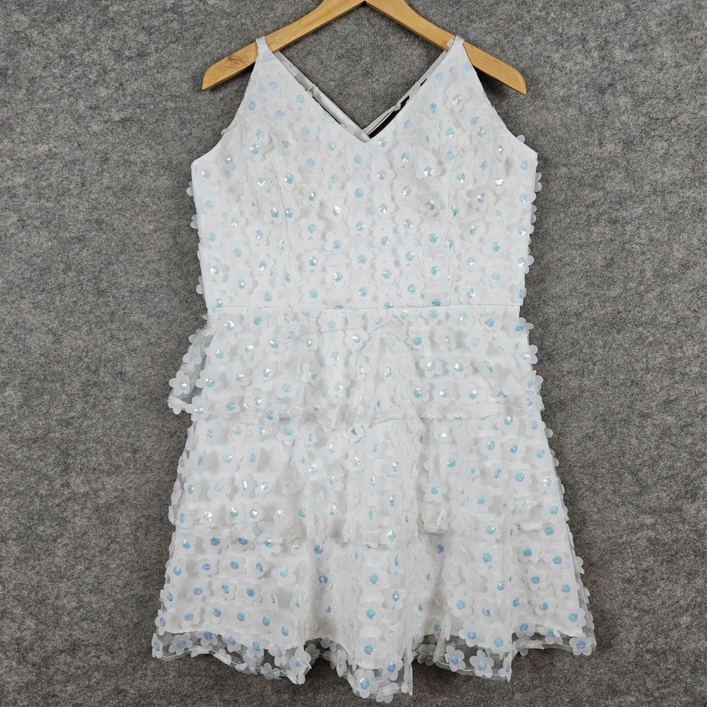 NEW By & By Girls Dress Size XXL Off White Flower Sequin Tiered Party Formal NWT